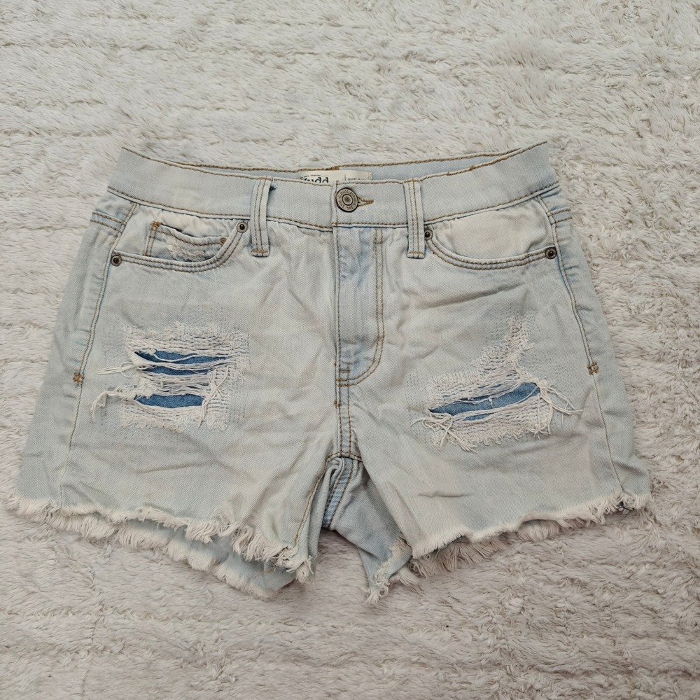 Mudd Distressed Denim Jean Shorts Juniors Size 7 Cut Off Mid‎ Rise Midi Grunge